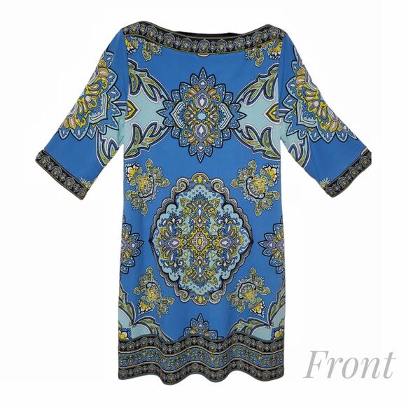 APT 9 Blue Knit Shift Dress Size L Loose Fitting Mid 3/4 Length Sleeves Travel - Picture 2 of 11